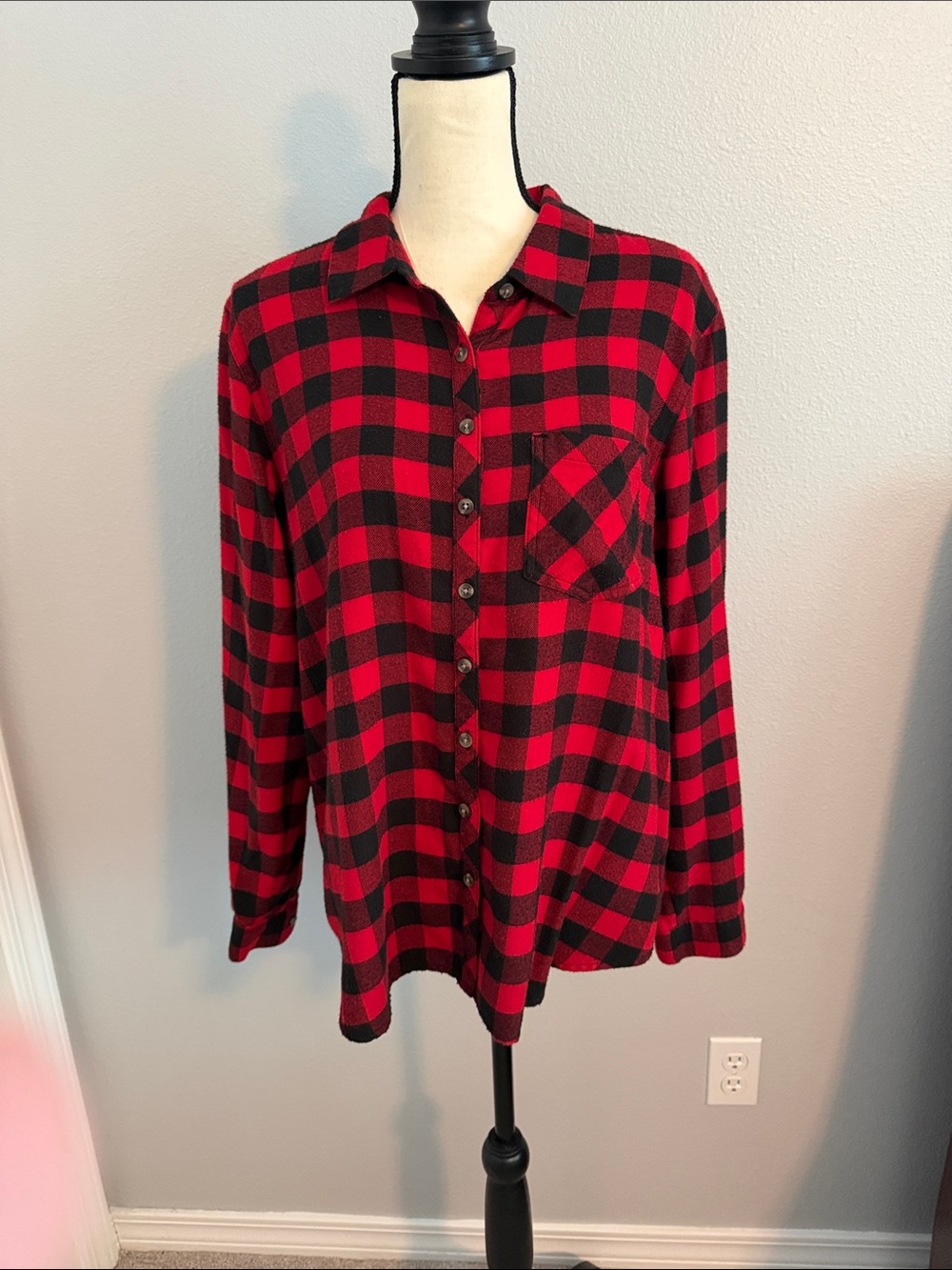 Maurices Red and Black Buffalo Plaid Button-Down Flannel Shirt
